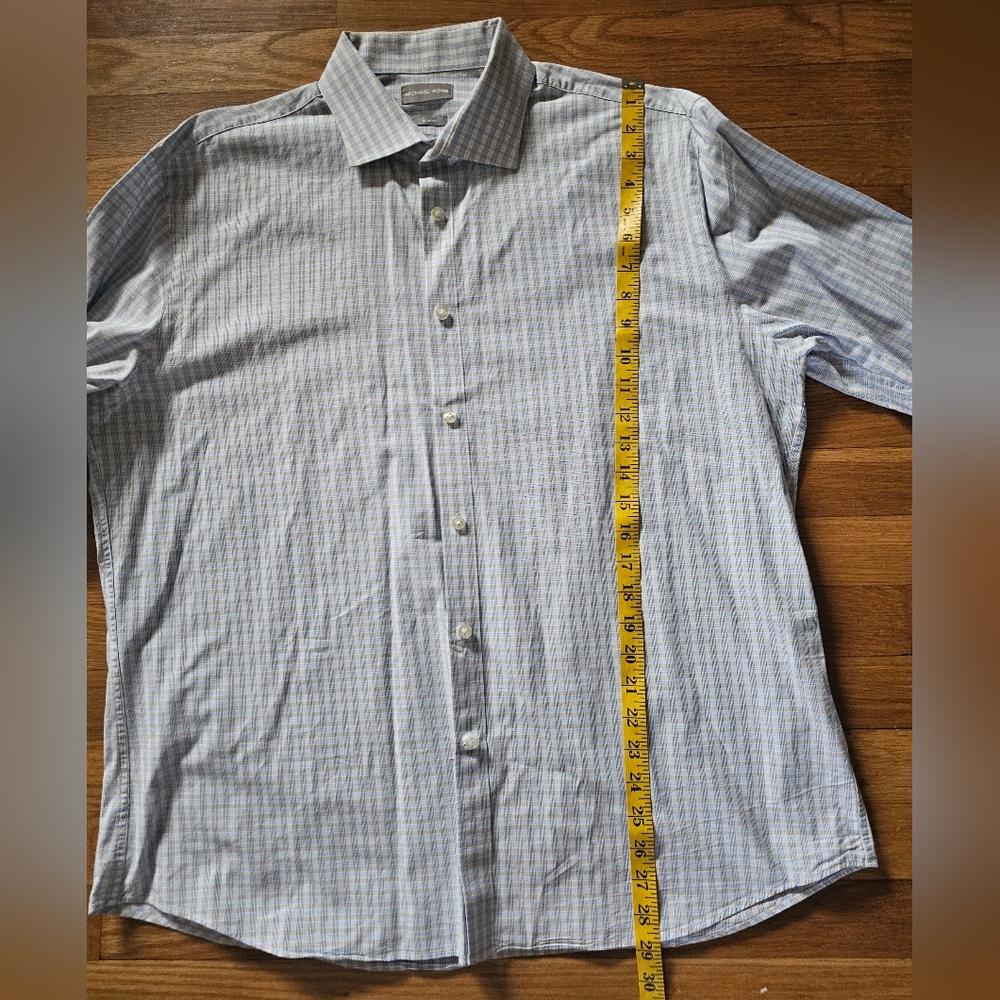 Michael Kors Slim Fit Blue Tan Button Down Dress Shirt Mens Size XL 17-1/2 34-35 - Picture 9 of 13